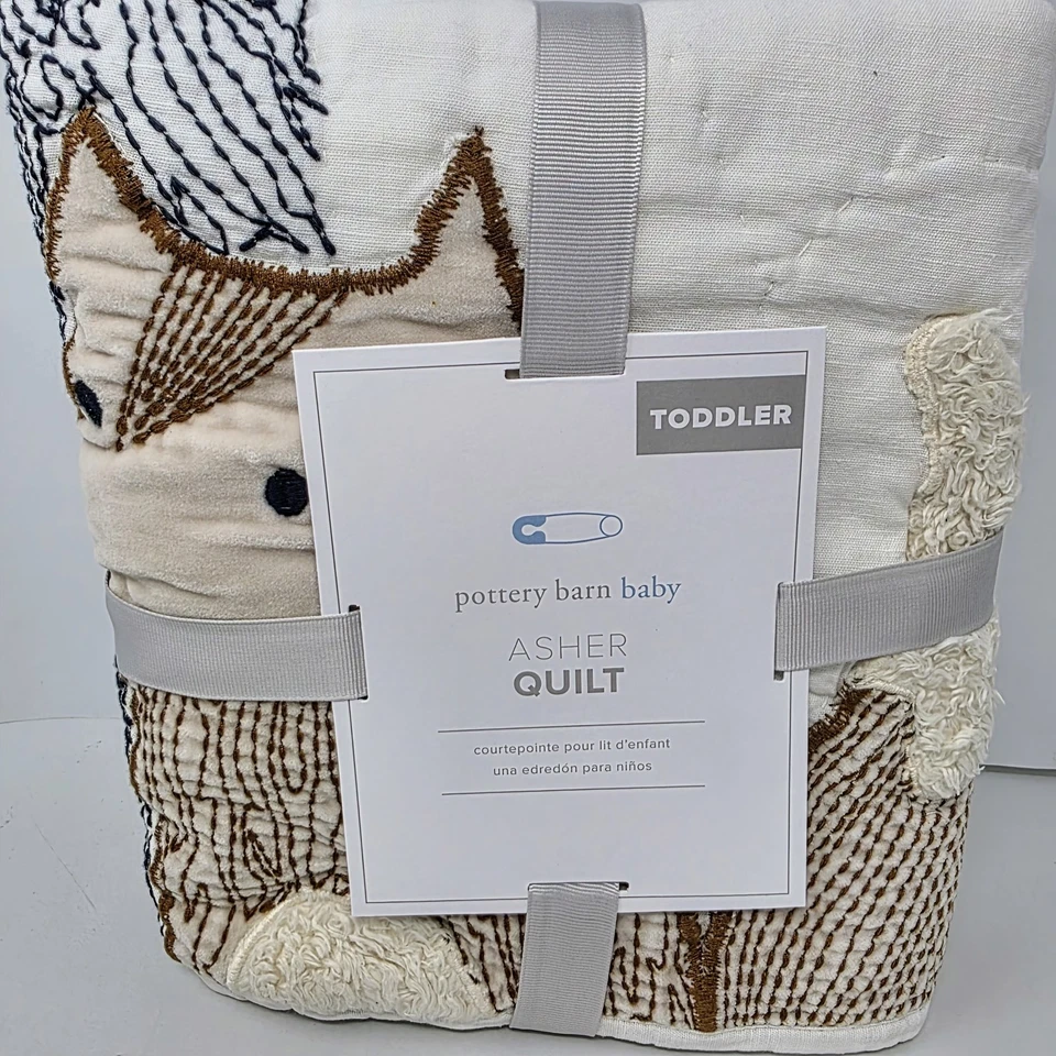 Edredón Pottery Barn Kids Asher Baby Woodland Creatures algodón Sherpa 36”x50” nuevo con etiquetas Foto 1 de 3