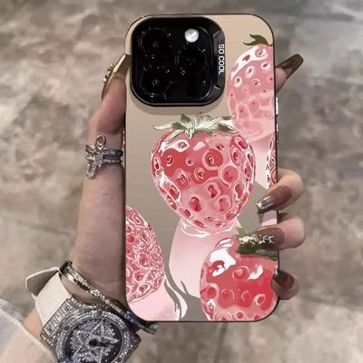 Case For iPhone 16 Pro Max 15 14 13 12 11 XR XS 8 Crystal Strawberry Phone Cover - Image 1 of 4