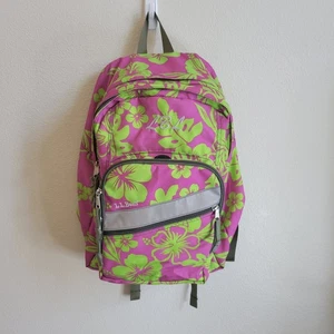Zaino LL Bean rosa e verde motivo tropicale con molte tasche - Foto 1 di 12