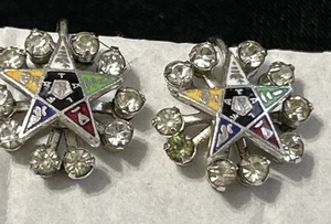 Vintage Masonic Eastern Star Rhinestone Enamel Screw Earrings - Picture 1 of 5