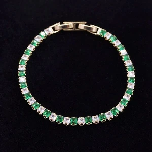 18K Yellow Gold Filled Women Fashion White Green Mystic Topaz Tennis Bracelet - Picture 1 of 20