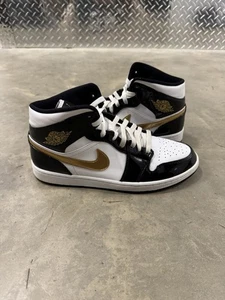 Jordan 1 Mid SE Patent Black Gold Size 10.5 WORN 852542-007 Authentic Men’s Shoe - Picture 1 of 6