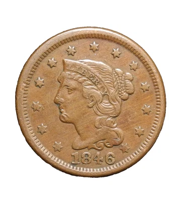 1846 Braided Hair Large Cent 1C Looks Better In Hand ecoinsales - Image 1 of 2