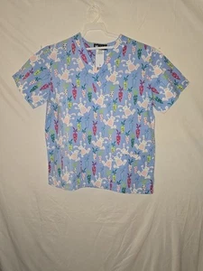 New Women's Scrub Top Size Medium Easter Bunny Print - Picture 1 of 9