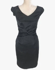WHITE HOUSE BLACK MARKET Women Size 2 Black Satin Sheath Mini Dress V-Neck 321P - Picture 1 of 6