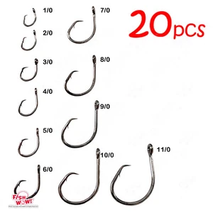 20pcs Fishing 4x strong offset circle hook 4/0 5/0 6/0 7/0 8/0 9/0 10/0 11/0 lot - Picture 1 of 13