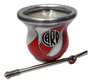 RIVER PLATE - Lined Glass MATE + BOMBILLA Straw - Argentina Soccer - Bild 1 von 1