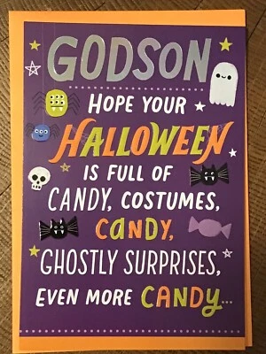 Tarjeta Hallmark Feliz Halloween Diosa Niño Fantasma Murciélagos Araña Monstruos 7x4.75 Foto 1 de 3