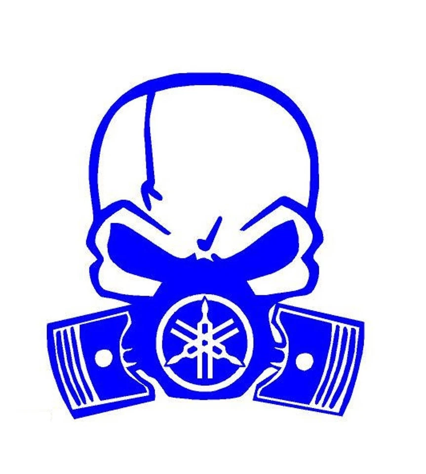 Yamaha Skull Gas Mask Sticker Die Cut Vinyl Decal Motorcycle 5.5" Blue - Image 1 of 1