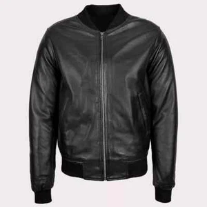 Chaqueta bomber retro de cuero de cordero genuino para hombre estilo inspirado en el piloto 100% suave - Imagen 1 de 6