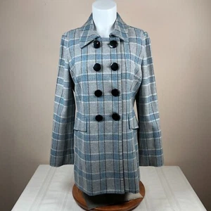 Banana Republic Womans Plaid Wool Blend Pea Coat Jacket Petite PM - Picture 1 of 6