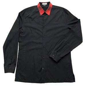 BALENCIAGA Mens Plaid Contrast Check Collar Black Poplin Dress Shirt 42 Italy - Picture 1 of 14