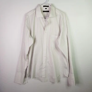 Geoffrey Beene Fitted Long Sleeve Dress Shirt Mens Size 43 White Grey Stripe - Picture 1 of 8