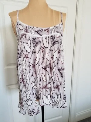 Camiseta sin mangas Chelsea 28 plisada con correa de espagueti cami swing blanca marrón patrón talla S Foto 1 de 4