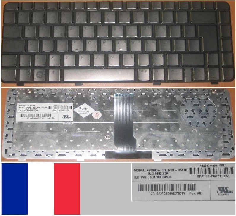 Tastiera AZERTY Francese HP DV3500 NSK-H5X0F 9J.N8682.X0F 492990-051 496121-051 - Immagine 1 di 1