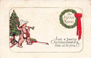 VINTAGE CHRISTMAS POSTCARD CHILD IN JAMMIES W/ BUGLE AND DRUM 1922 SEAL 120122 R - Picture 1 of 2