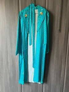 Vintage Japanese Teal Kimono embroidered lined robe New Look by Yokohama Sakaki - Picture 1 of 8