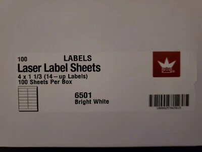 Laser Label Sheets - 4 x 1 1/3 Length  1400 / Box - Image 1 of 3