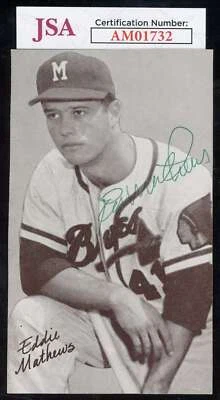 Eddie Mathews JSA Coa Signed Exhibit Postcard Autograph - Image 1 of 2
