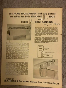 R.A Ness & Co Acme Edge-Sander Vintage 1940-1950's Advertising &  Info Sheet - Picture 1 of 1