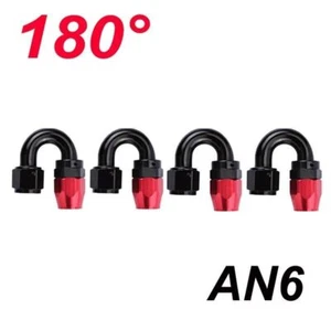 4Pcs Black+Red 180°Degree AN6 Oil Fuel Line Hose End Fitting Adapters Kits - Picture 1 of 12