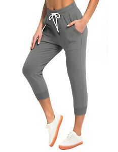 Women Capri Sweatpants Stretch Joggers Loose Pants Drawstring Pockets Trousers