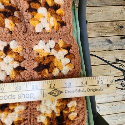 Crochet Afghan Orange Brown Yellow GRANNY SQUARES Coverlet Sofa Throw Blanket - Image 1 of 4