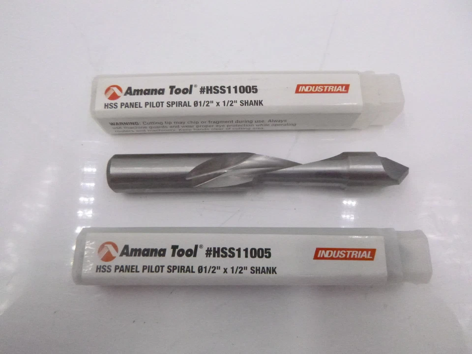 2 Pack Amana Tool HSS Panel Pilot 1/2"D x 1" x 1/2"Shank Spiral Bit HSS11005