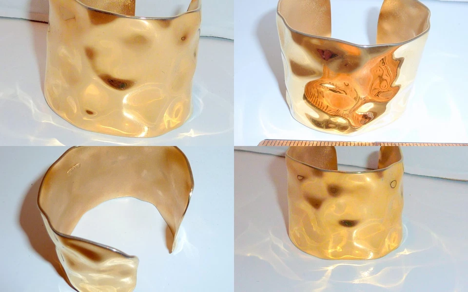 Brazalete Brazalete Brazalete Latón Tono Dorado Martillado - Hermosa Pieza Vintage Moda Foto 1 de 4