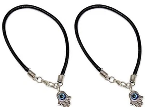 Abgeteilte Menge 2 HAMSA HÄNDE gegen den BÖSEN BLICK SCHWARZE Kordel-Armband - Bild 1 von 8