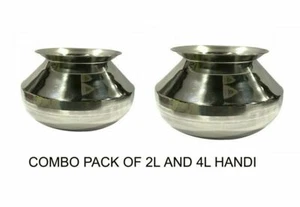 Stainless Steel Degchi Pot Combo Set 2L & 4L Cooking Handi with Lid Dekchi - Picture 1 of 2