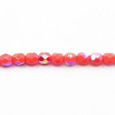 Opaque Coral Pink AB - 50 4mm Round Faceted Fire Polish Czech Glass Beads
