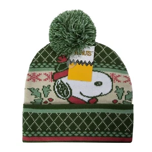 Peanuts Snoopy Weihnachten Bommel Beanie Mütze Jugend Erwachsene Einheitsgröße Weihnachtsmotiv  - Bild 1 von 2