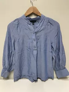 Banana Republic Size XS Peasant Smocked Blouse Blue Boho Puff Sleeve - Picture 1 of 10