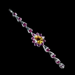 925 Sterling Silver Bracelet Pear Citrine Rhodolite Natural Gemstone Jewelry 7.5 - Picture 1 of 14