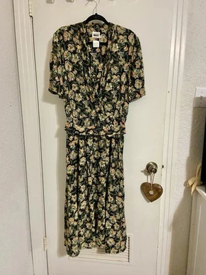 VTG 80s Leslie Fay Women's Floral Midi Dress W/ Pockets & Belt size 14 Secretary - Image 1 of 4