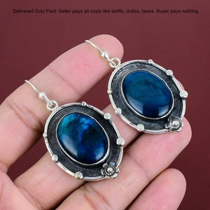 Natural Neon Flash Labradorite Dangle Drop Earrings Jewelry 925 Sterling Silver - Picture 1 of 11