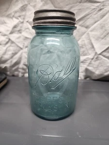 Vintage #13 Blue Ball Perfect Mason Quart Jar w/ Zinc Lid Circa 1923-1933 - Picture 1 of 7