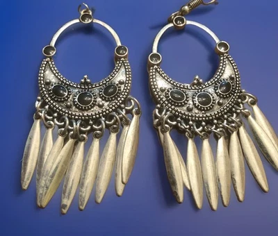 Paparazzi Earrings Cry Me A Riviera Silver Toned With Black Stones - Image 1 of 3