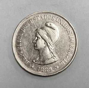 1889 Brazil 500 Reis ~ Brasil World Silver Coin - Bild 1 von 7