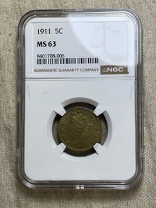 1911 LIBERTY "V" NICKEL NGC MS 63 NICE GOLDEN TONE WELL STRUCK UNCIRCULATED - Picture 1 of 8