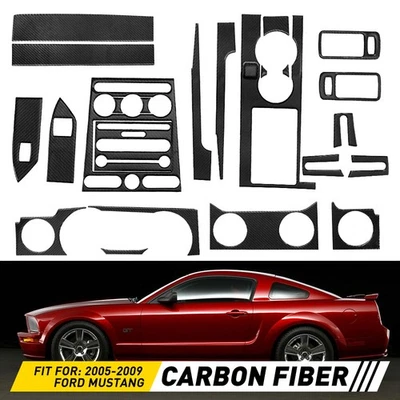 Juego de 22 piezas de cubierta interior de fibra de carbono negra para Ford Car Mustang 2005-2009 Foto 1 de 4