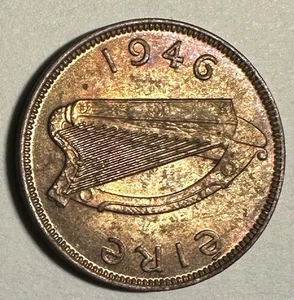 1946 Ireland Farthing Irish 1/4P UNC Toned - Picture 1 of 4