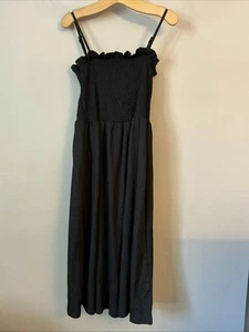 New H&M Black Smocked Midi Dress - Size Large (16/18) - Imagen 1 de 3