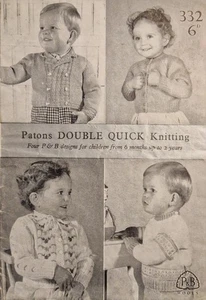 Vintage Knitting Patterns - P&B# 332 - 4 Designs For 6-24 Months - VGC - Picture 1 of 5