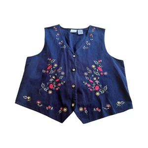Chaleco Vintage Bobbie Brooks Algodón Bordado Floral Años 90 Talla Grande - Imagen 1 de 3