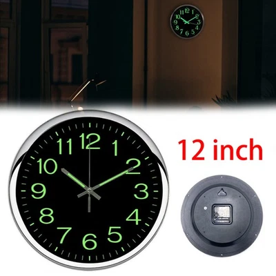 Large 12'' Wall Clock Battery Operated Silent Luminous Glow In the Dark For Home - Image 1 of 4