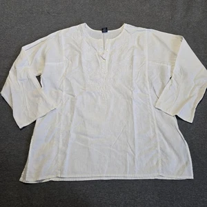 High Sierra Damen Bluse Größe Large Baumwolle Leinenmischung Weiß Tunika Top Beachy - Bild 1 von 8