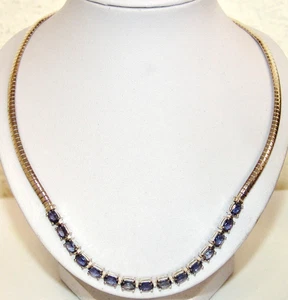 Collierkette Kette Silber 925 saphirfarbene Steine - Bild 1 von 8