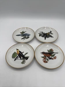 Vintage Neiman Marcus Small Plate Bird on Branch Set/4 Gold Trim Fitz Floyd 4" - Picture 1 of 9